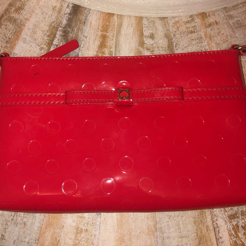 Kate Spade Red Purse Crossbody Leather Bow Polkadot Camellia Bag - Picture 2 of 6